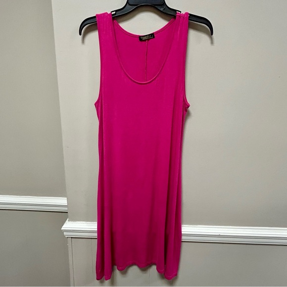 Ocean Blue Sz L Fuchsia Pink Tank Dress 👗 Midi GUC - Picture 1 of 5